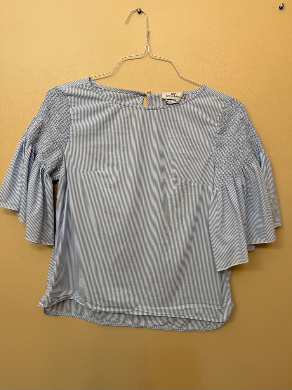 Vineyard Vines Light Blue Striped Bell Sleeve Blouse